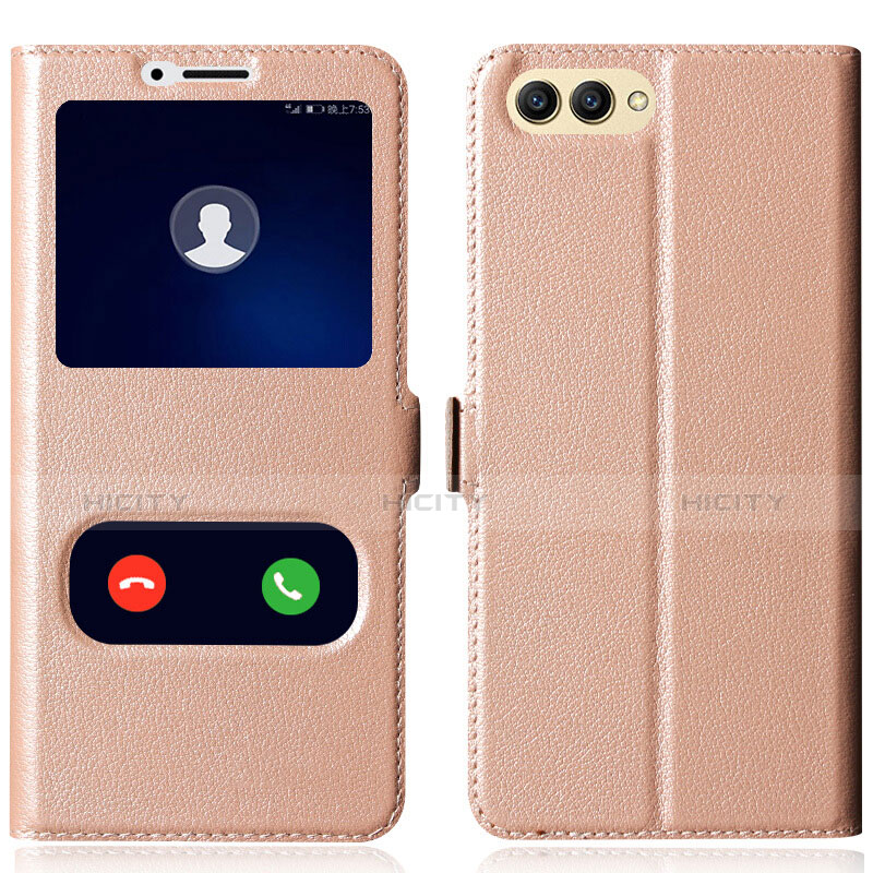 Etui Portefeuille Livre Cuir pour Huawei Honor V10 Or Rose Plus