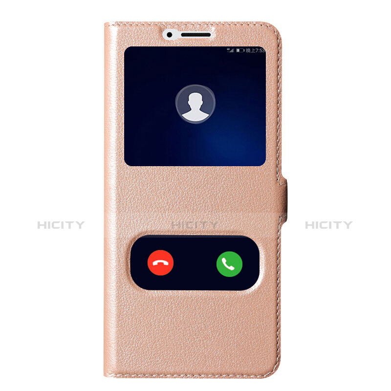 Etui Portefeuille Livre Cuir pour Huawei Honor V10 Or Rose Plus