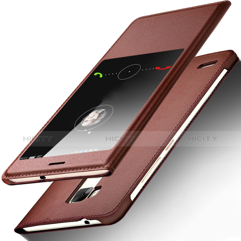 Etui Portefeuille Livre Cuir pour Huawei Mate 7 Marron Plus