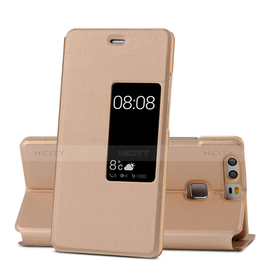 Etui Portefeuille Livre Cuir pour Huawei P9 Or Plus