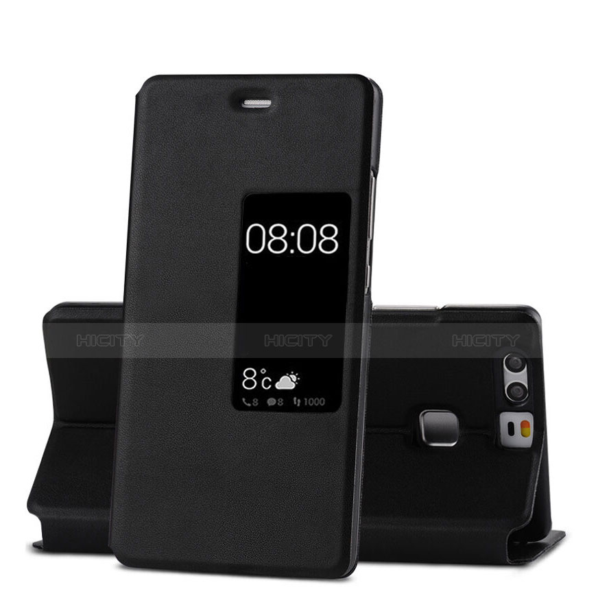 Etui Portefeuille Livre Cuir pour Huawei P9 Plus Noir Plus