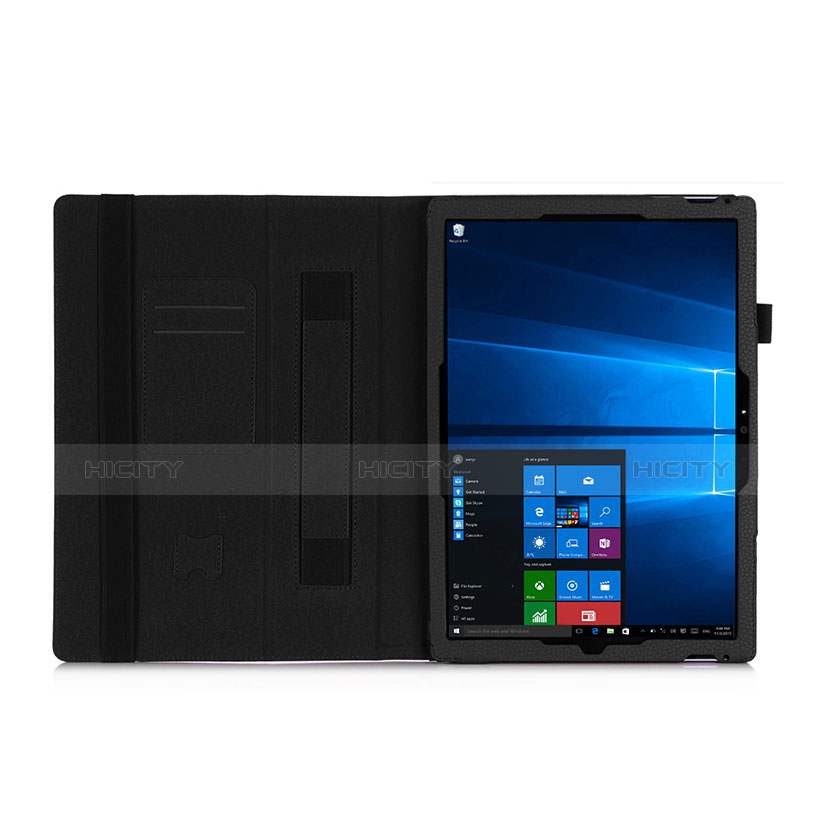 Etui Portefeuille Livre Cuir pour Microsoft Surface Pro 3 Noir Plus