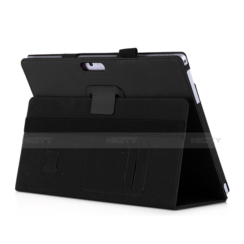 Etui Portefeuille Livre Cuir pour Microsoft Surface Pro 3 Noir Plus