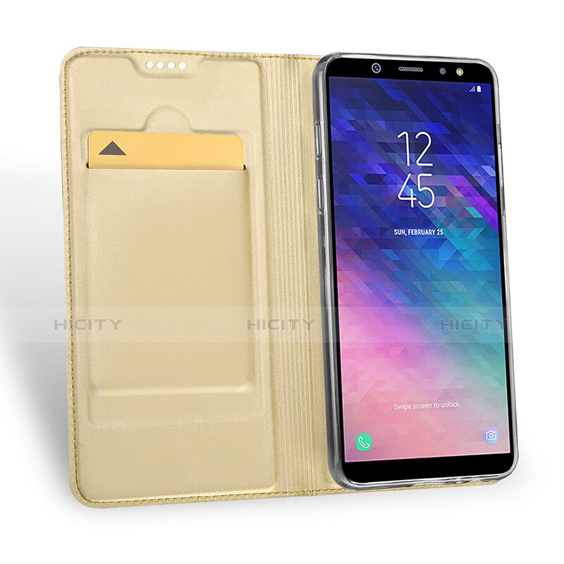 Etui Portefeuille Livre Cuir pour Samsung Galaxy A6 Plus (2018) Or Plus