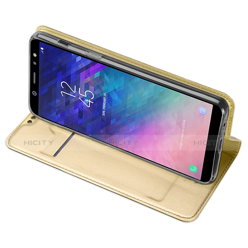 Etui Portefeuille Livre Cuir pour Samsung Galaxy A6 Plus (2018) Or Plus