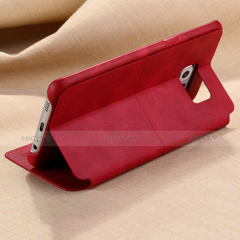 Etui Portefeuille Livre Cuir pour Samsung Galaxy S6 Edge+ Plus SM-G928F Rouge Plus