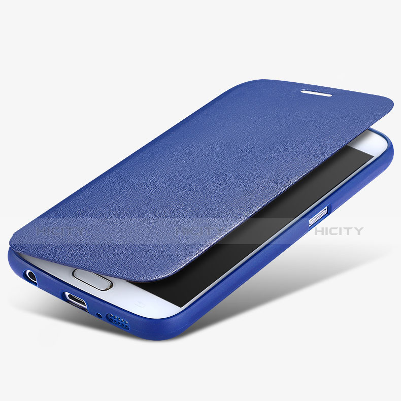 Etui Portefeuille Livre Cuir pour Samsung Galaxy S6 SM-G920 Bleu Plus