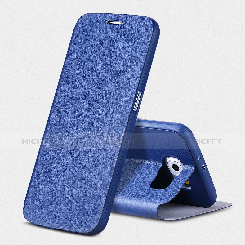 Etui Portefeuille Livre Cuir pour Samsung Galaxy S6 SM-G920 Bleu Plus