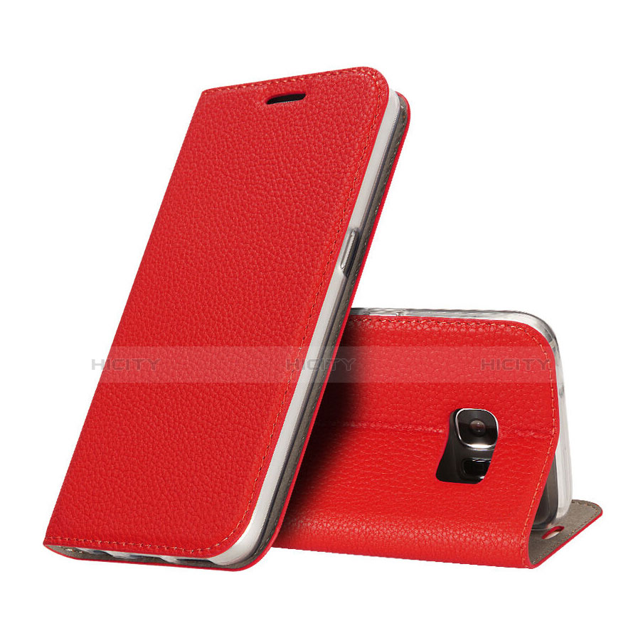 Etui Portefeuille Livre Cuir pour Samsung Galaxy S7 G930F G930FD Rouge Plus