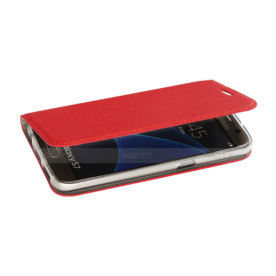 Etui Portefeuille Livre Cuir pour Samsung Galaxy S7 G930F G930FD Rouge Plus