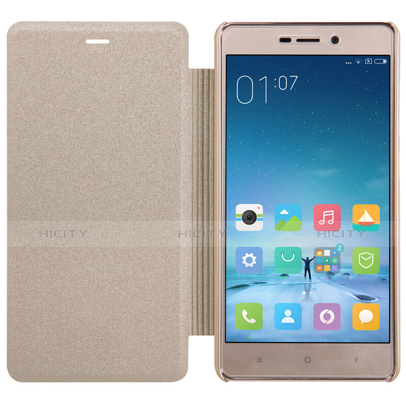 Etui Portefeuille Livre Cuir pour Xiaomi Redmi 3 High Edition Or Plus