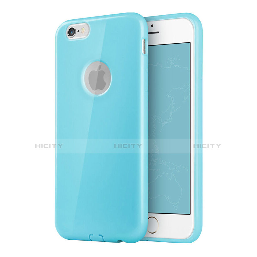 Etui Silicone avec Trou Souple Couleur Unie pour Apple iPhone 6 Bleu Ciel Plus