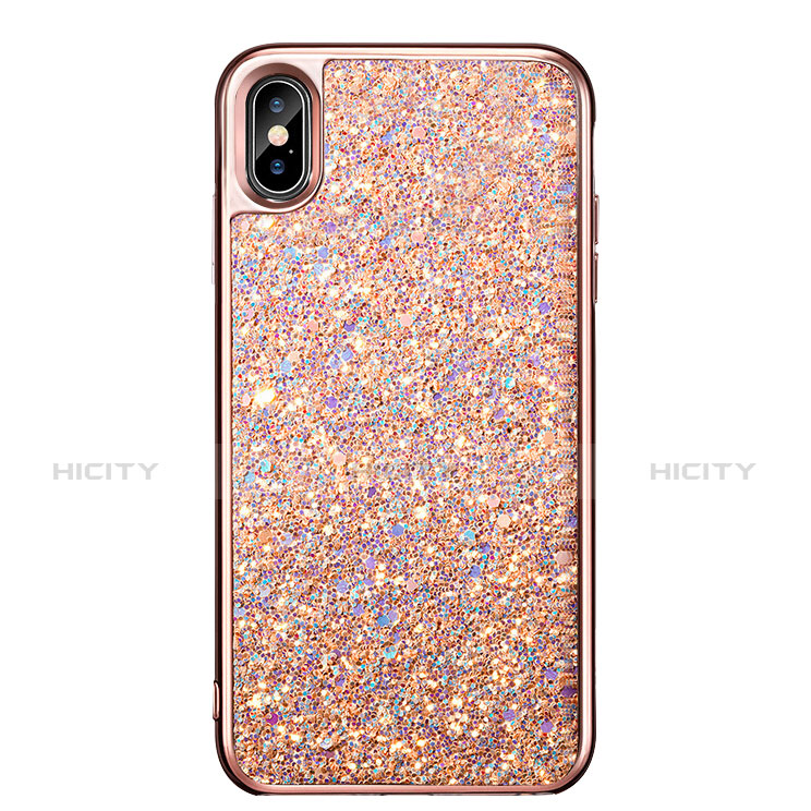 Etui Silicone Bling Bling Souple Couleur Unie pour Apple iPhone X Or Rose Plus