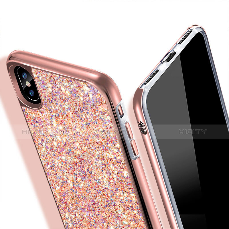 Etui Silicone Bling Bling Souple Couleur Unie pour Apple iPhone X Or Rose Plus