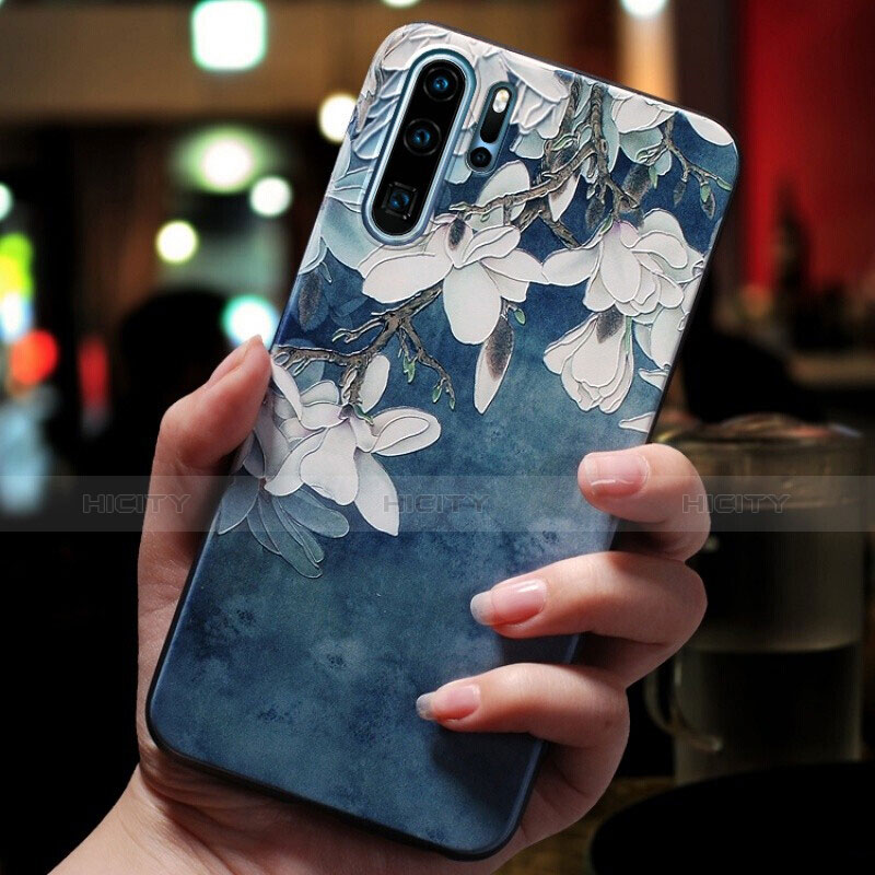 Etui Silicone Fleurs Souple Couleur Unie pour Huawei P30 Pro New Edition Bleu Plus