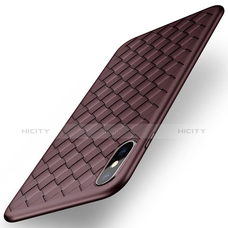 Etui Silicone Gel Motif Cuir pour Apple iPhone X Marron Plus