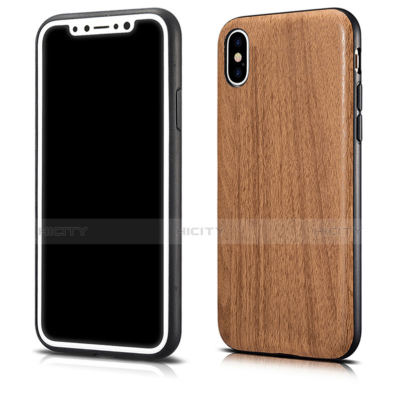 Etui Silicone Motif de Grain de Bois Souple Couleur Unie pour Apple iPhone X Marron Plus