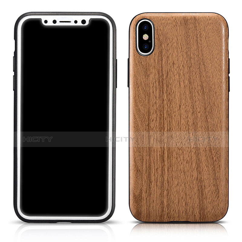 Etui Silicone Motif de Grain de Bois Souple Couleur Unie pour Apple iPhone X Marron Plus