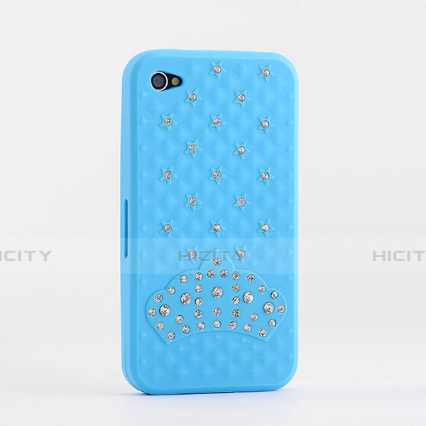 Etui Silicone Souple Strass Diamant Bling pour Apple iPhone 4S Bleu Ciel Plus