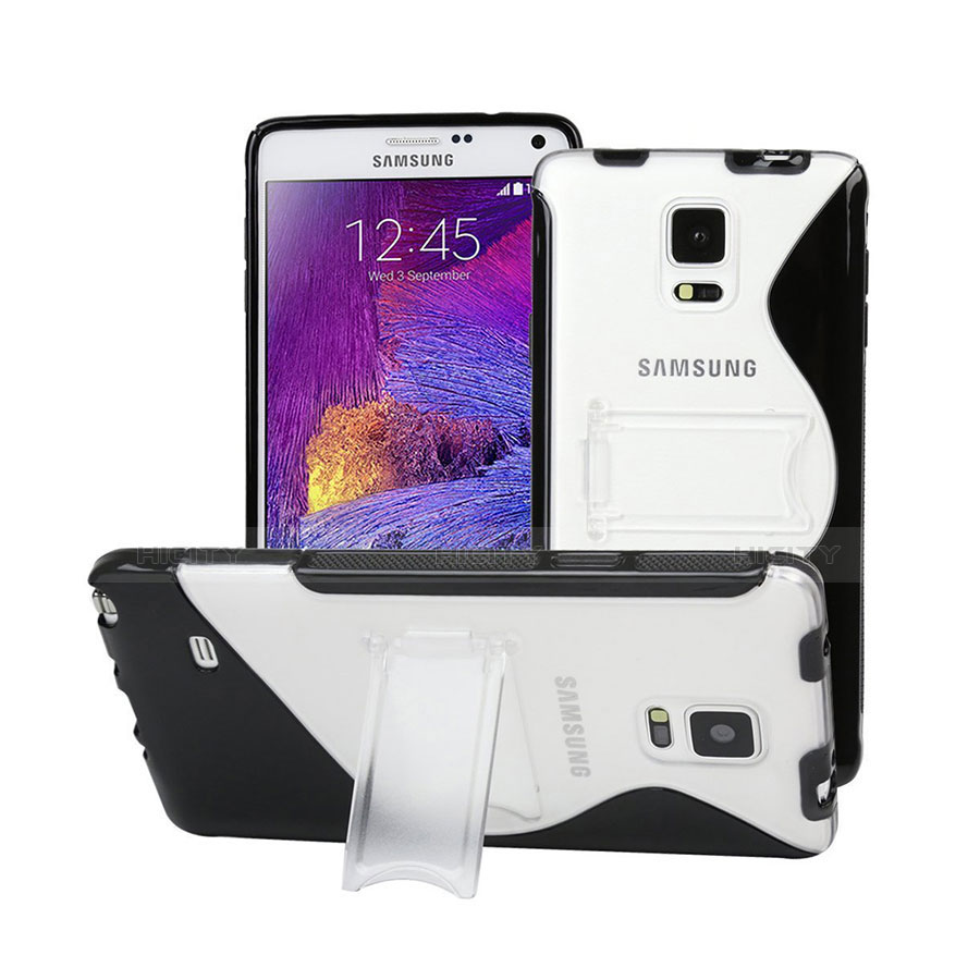 Etui TPU Transparente Vague S-Line avec Bequille pour Samsung Galaxy Note 4 SM-N910F Noir Plus