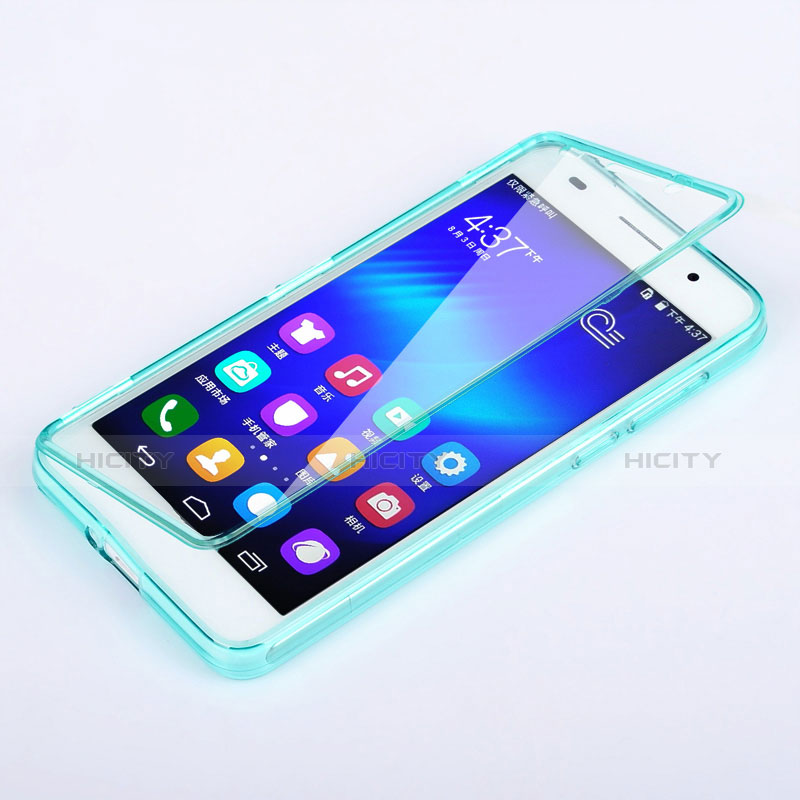 Etui Transparente Integrale Silicone Souple Avant et Arriere pour Huawei Honor 6 Bleu Ciel Plus