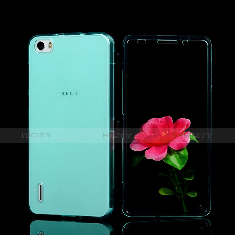 Etui Transparente Integrale Silicone Souple Avant et Arriere pour Huawei Honor 6 Bleu Ciel Plus