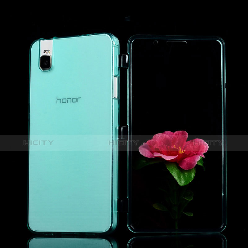 Etui Transparente Integrale Silicone Souple Avant et Arriere pour Huawei Honor 7i shot X Bleu Ciel Plus