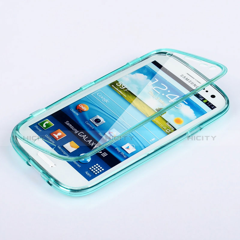 Etui Transparente Integrale Silicone Souple Avant et Arriere pour Samsung Galaxy S3 i9300 Bleu Ciel Plus