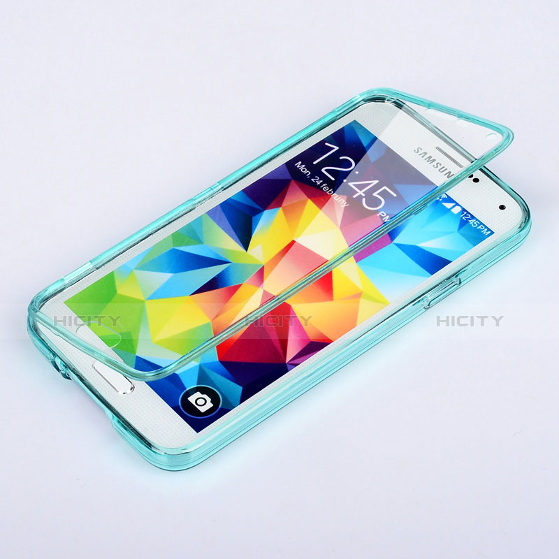 Etui Transparente Integrale Silicone Souple Avant et Arriere pour Samsung Galaxy S5 G900F G903F Bleu Ciel Plus