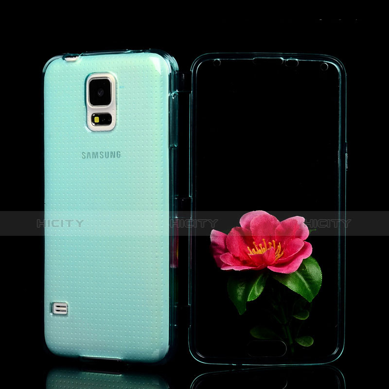 Etui Transparente Integrale Silicone Souple Avant et Arriere pour Samsung Galaxy S5 G900F G903F Bleu Ciel Plus