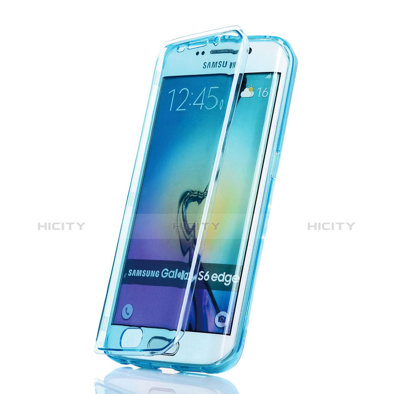 Etui Transparente Integrale Silicone Souple Avant et Arriere pour Samsung Galaxy S6 Edge SM-G925 Bleu Plus