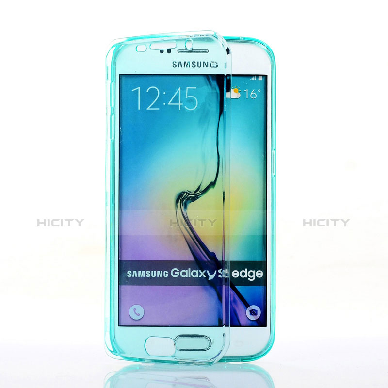 Etui Transparente Integrale Silicone Souple Avant et Arriere pour Samsung Galaxy S6 Edge SM-G925 Bleu Plus