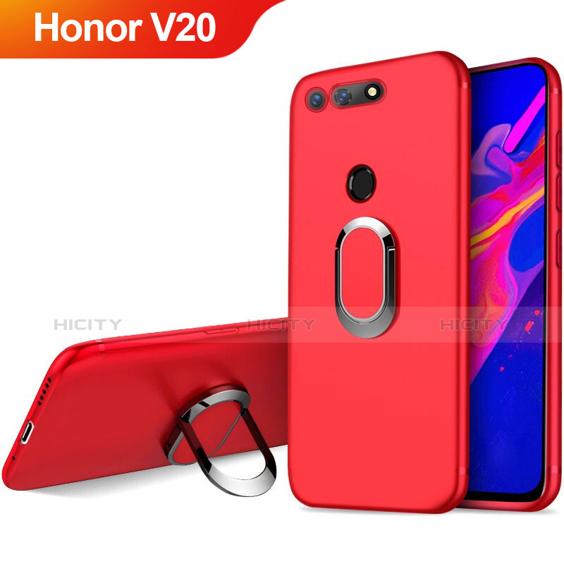 Etui Ultra Fine Silicone Souple avec Support Bague Anneau Aimante Magnetique pour Huawei Honor View 20 Rouge Plus