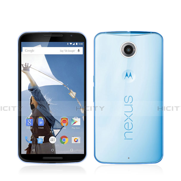 Etui Ultra Fine Silicone Souple Transparente pour Google Nexus 6 Bleu Plus