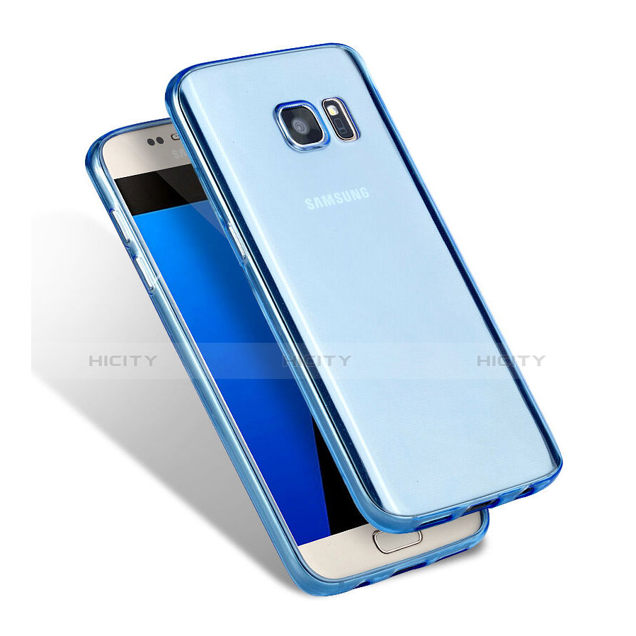 Etui Ultra Fine Silicone Souple Transparente pour Samsung Galaxy S7 G930F G930FD Bleu Plus