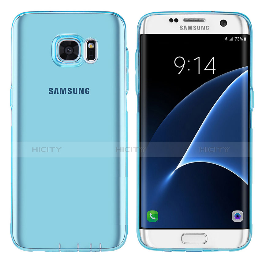 Etui Ultra Fine TPU Souple Transparente T07 pour Samsung Galaxy S7 Edge G935F Bleu Plus