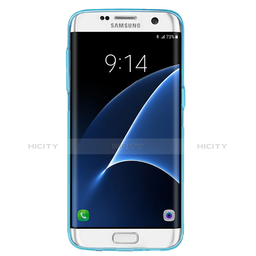 Etui Ultra Fine TPU Souple Transparente T07 pour Samsung Galaxy S7 Edge G935F Bleu Plus