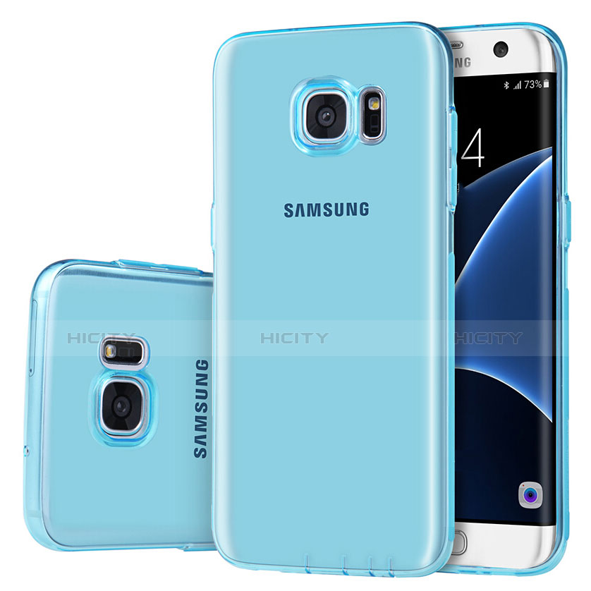 Etui Ultra Fine TPU Souple Transparente T07 pour Samsung Galaxy S7 Edge G935F Bleu Plus