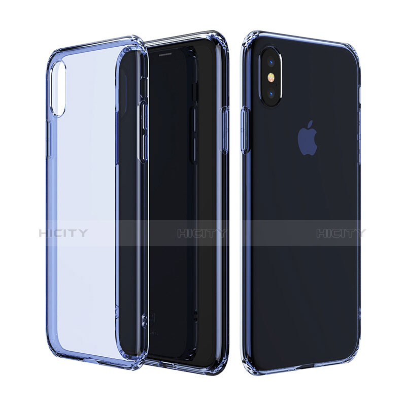 Etui Ultra Slim Silicone Souple Transparente pour Apple iPhone Xs Bleu Plus