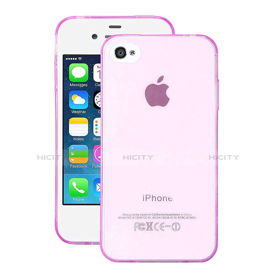 Etui Ultra Slim TPU Souple Transparente pour Apple iPhone 4 Rose Plus