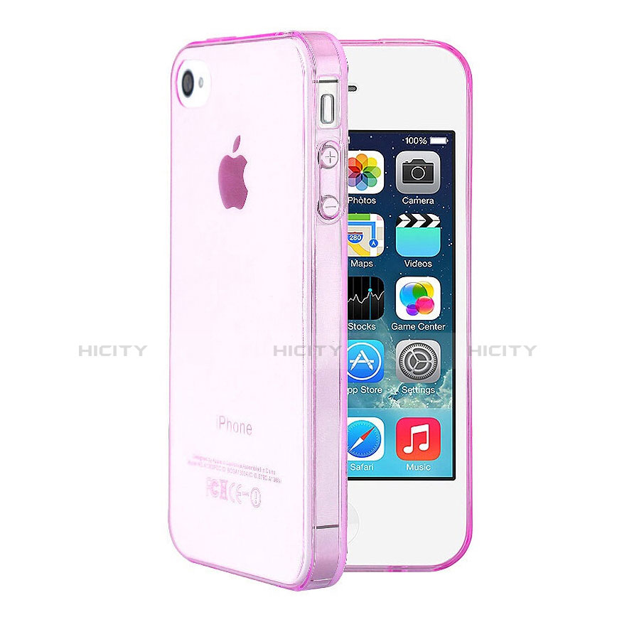 Etui Ultra Slim TPU Souple Transparente pour Apple iPhone 4 Rose Plus