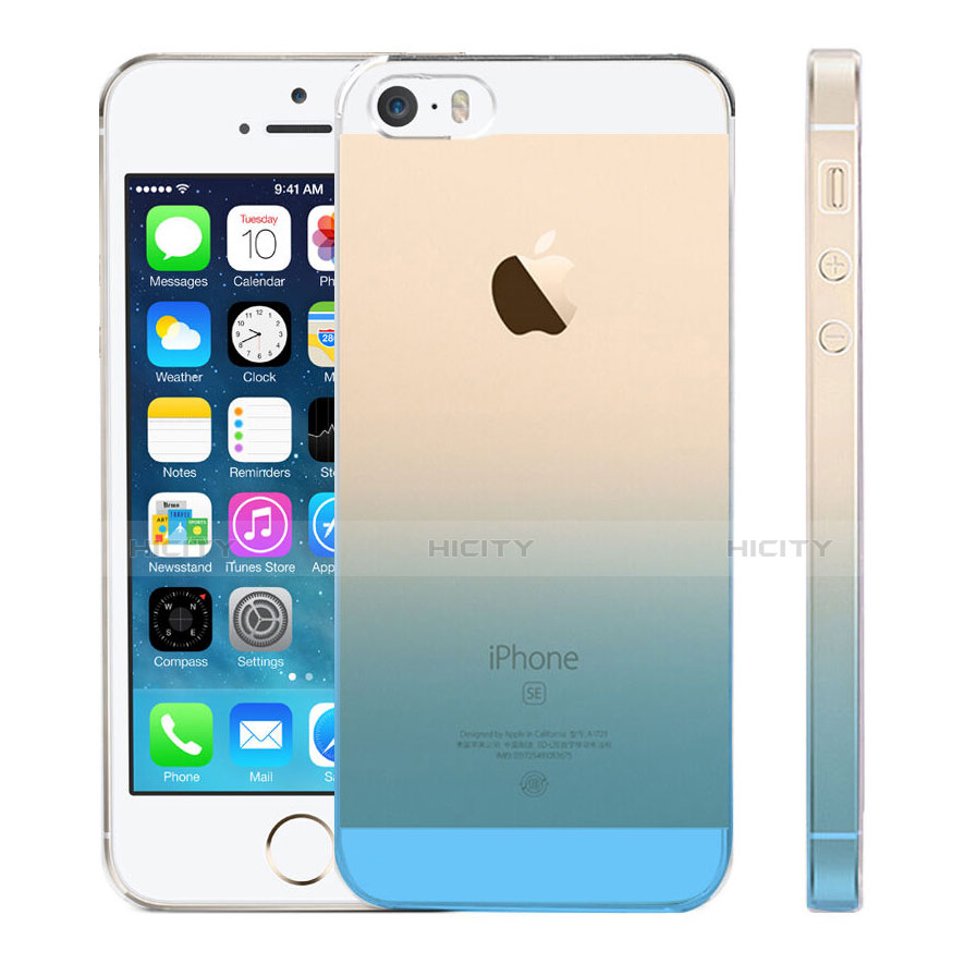 Etui Ultra Slim Transparente Souple Degrade pour Apple iPhone SE Bleu Plus