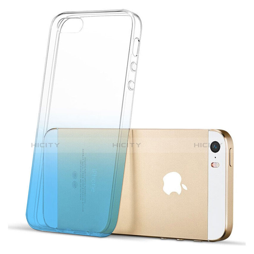 Etui Ultra Slim Transparente Souple Degrade pour Apple iPhone SE Bleu Plus