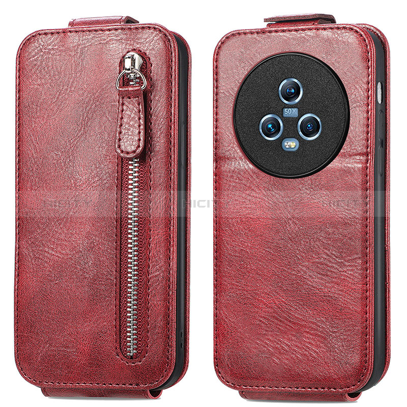 Housse Clapet Portefeuille Cuir pour Huawei Honor Magic5 5G Rouge Plus