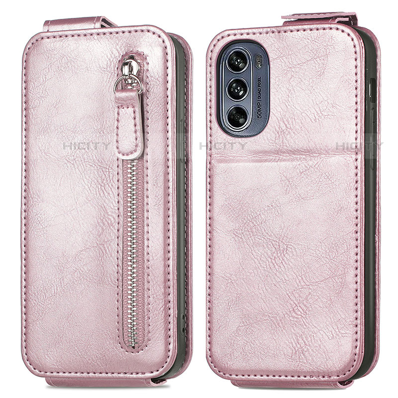 Housse Clapet Portefeuille Cuir pour Motorola Moto G62 5G Or Rose Plus