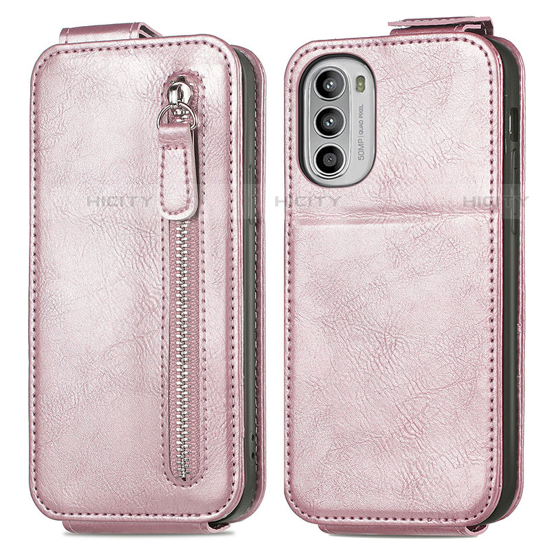 Housse Clapet Portefeuille Cuir pour Motorola Moto G71s 5G Or Rose Plus