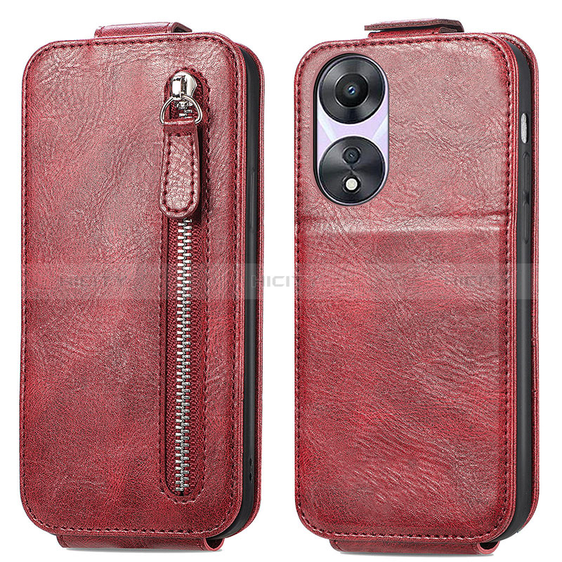 Housse Clapet Portefeuille Cuir pour Oppo A78 5G Rouge Plus