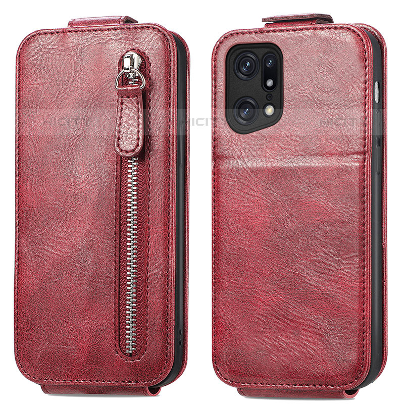 Housse Clapet Portefeuille Cuir pour Oppo Find X5 Pro 5G Rouge Plus