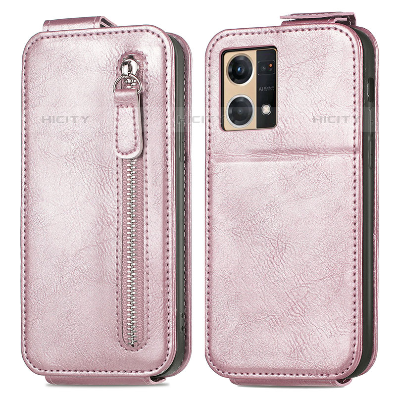 Housse Clapet Portefeuille Cuir pour Oppo Reno7 4G Or Rose Plus