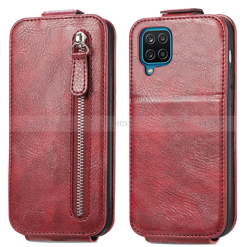 Housse Clapet Portefeuille Cuir pour Samsung Galaxy A12 Nacho Rouge Plus